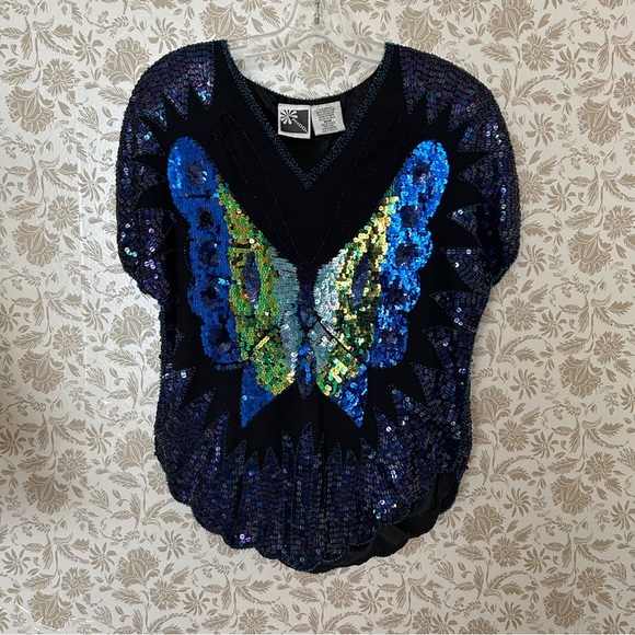 PHOOL - Vintage Sequin Butterfly Top – Glam Disco Statement Piece – M - Picture 1 of 3